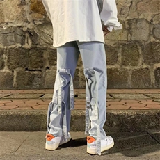 欧美嘻哈裤子男春ins潮牌高街宽松绑带牛仔裤N8066P45，男装牛仔裤，星座1116-2