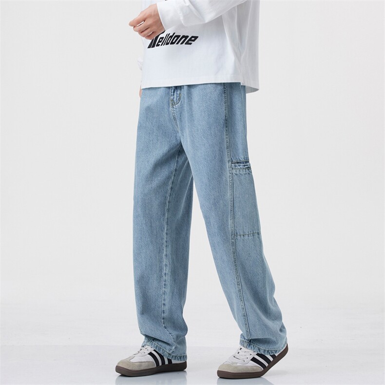 美式蓝色工装牛仔裤男春季新款cleanfit直筒阔腿长裤J8085-P50图片