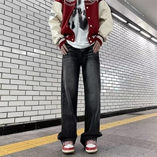 美式高街水洗牛仔裤男女款潮牌百搭宽松显瘦垂感直筒休闲阔腿长裤，男装牛仔裤，星座410-7