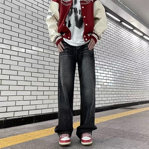 美式高街水洗牛仔裤男女款潮牌百搭宽松显瘦垂感直筒休闲阔腿长裤图片