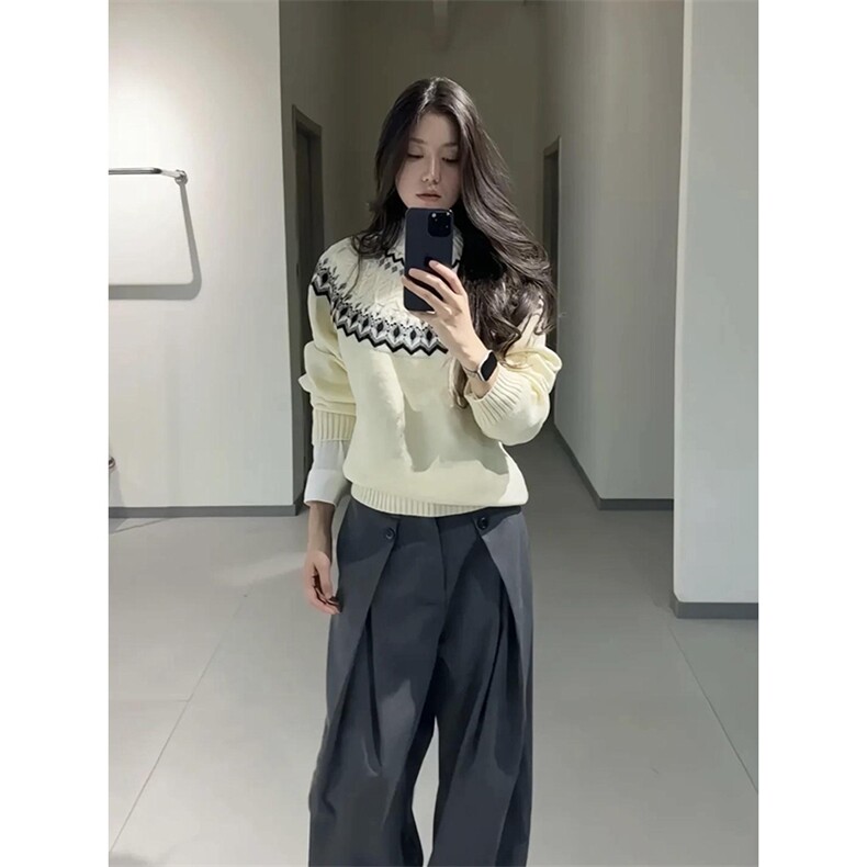 重磅秋冬装北极绒套头毛衣美式复古休闲慵懒风提花工艺针织衫外套,男装针织衫/毛衣,电商A486