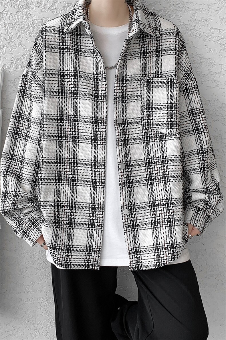 8XL-M特大码高级感千鸟格闲大码情侣复古翻领夹克外套JK1303P65,男装夹克,电商D206-1