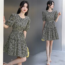 【现货】碎花纯棉小个子连衣裙高腰显瘦a字裙2024年夏季新款，女装连衣裙，美沁