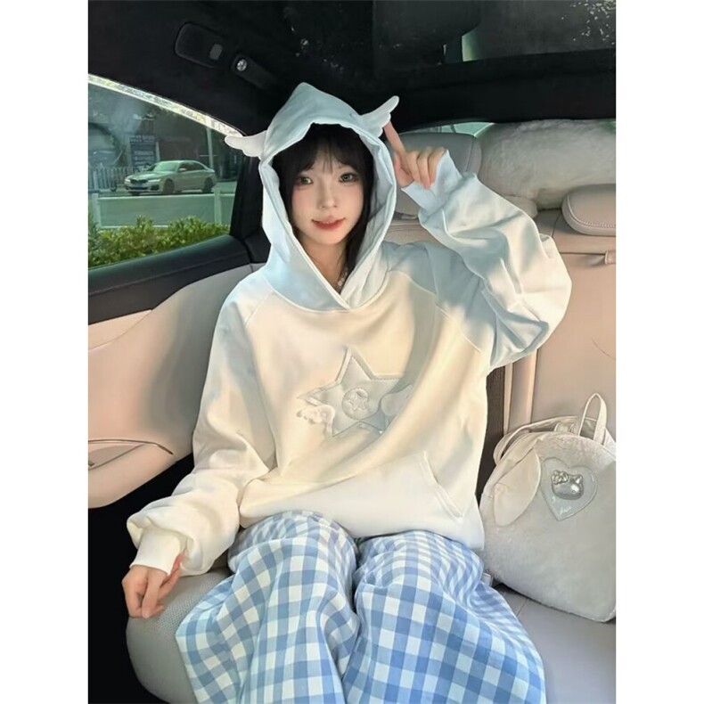 有货。星星刺绣连帽卫衣男女春秋拼接外套上衣WB636-P51,女装短外套,星座412-3