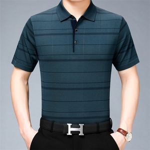 男装T恤夏季新款POLO衫中青年男士爸爸夏装针织半截袖修身打底衫图片