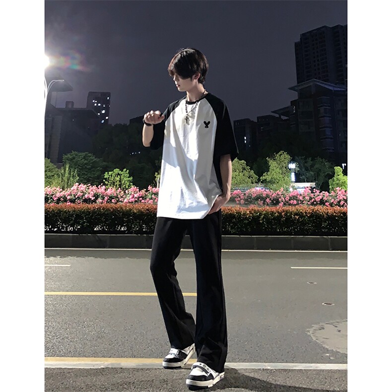B221美式ins高街纯色情侣款休闲微喇冰丝西裤LK23083-P55控78,男装休闲裤,电商B221