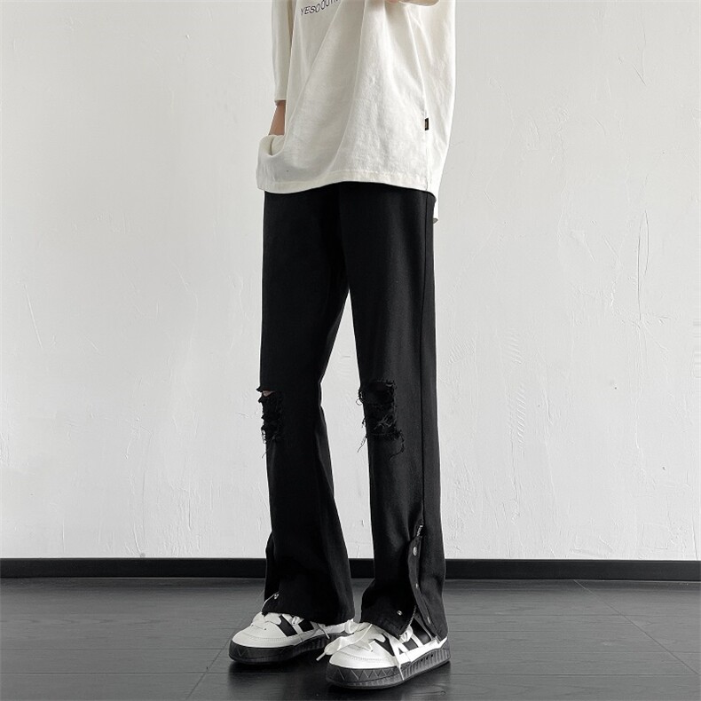高街破洞牛仔裤男排扣开叉直筒裤女嘻哈潮牌裤子N08836-P45,男装牛仔裤,星座308B-1