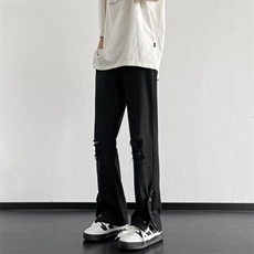 高街破洞牛仔裤男排扣开叉直筒裤女嘻哈潮牌裤子N08836-P45，男装牛仔裤，星座308B-1