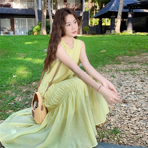 现货 黄绿色无袖连衣裙RF058-X8692-P115-K168图片