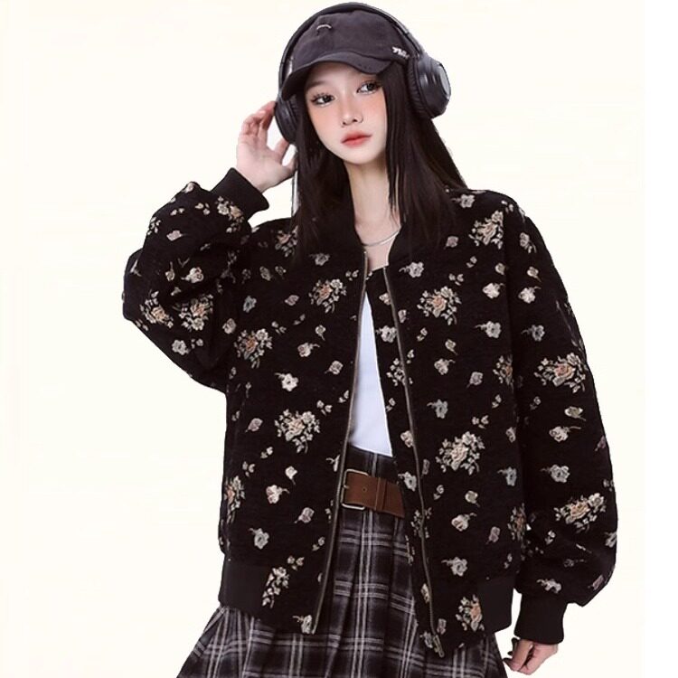美式复古碎花满印立领外套女春季ins潮牌休闲情侣棒球服夹克上衣,男装夹克,星座1210-1