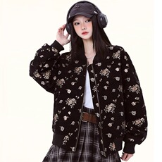 美式复古碎花满印立领外套女春季ins潮牌休闲情侣棒球服夹克上衣，男装夹克，星座1210-1