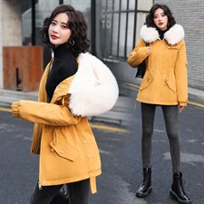 棉衣女中长款派克服2020冬装新款女装大毛领连帽棉袄棉袄外套潮派克服，女装派克服，依恋蒂丝