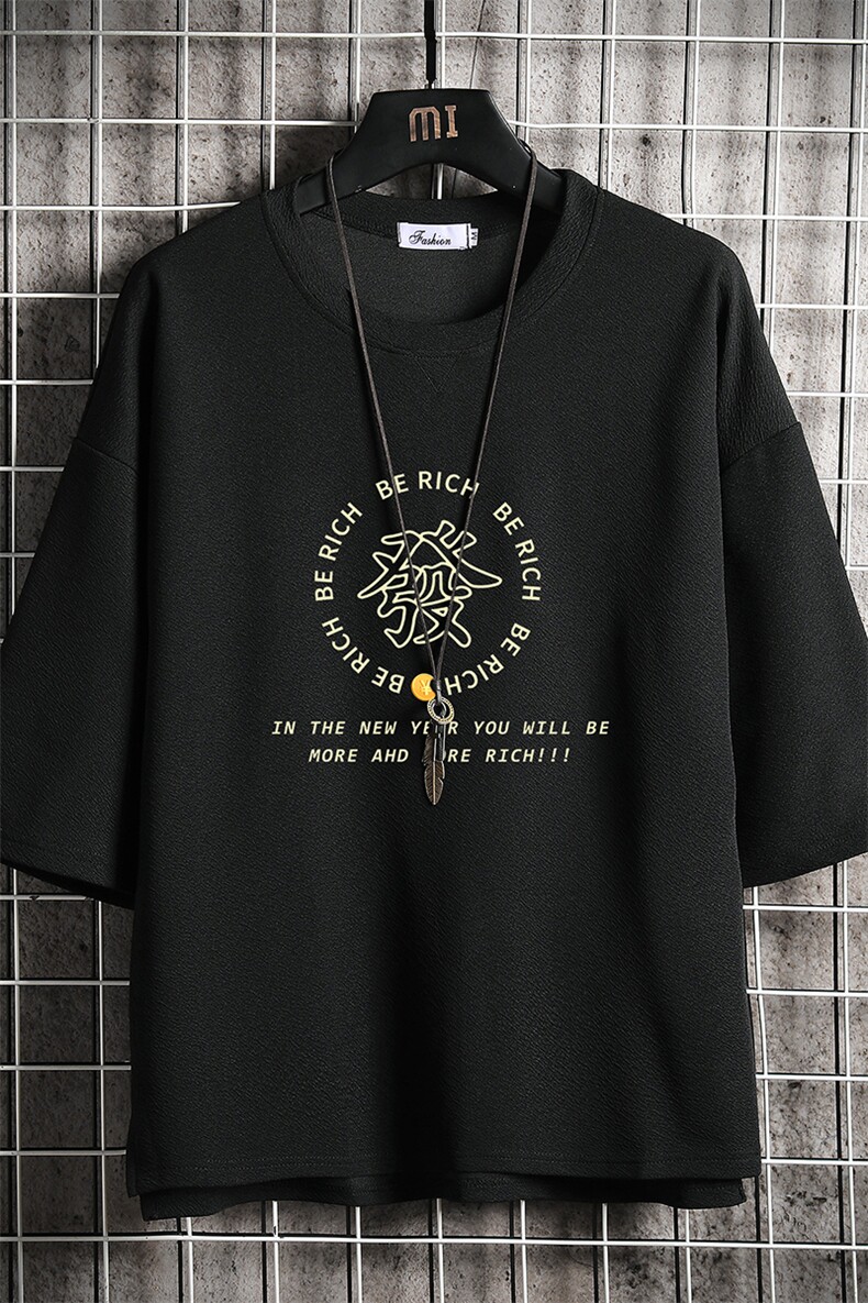 Q11163-P30春夏季七分袖t恤男大码五分袖男短袖中袖网格挂拍,男装T恤,电商A040A