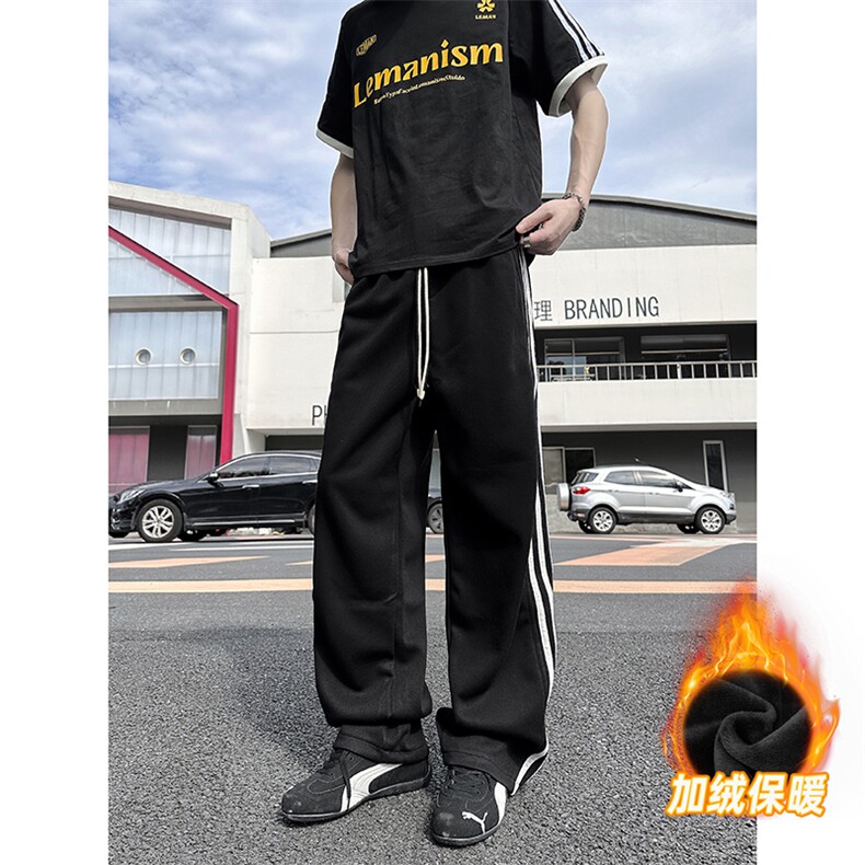 A178-K2838JR大货秋冬季加绒加厚三条杠卫裤直筒宽松特P42,男装休闲裤,电商A178