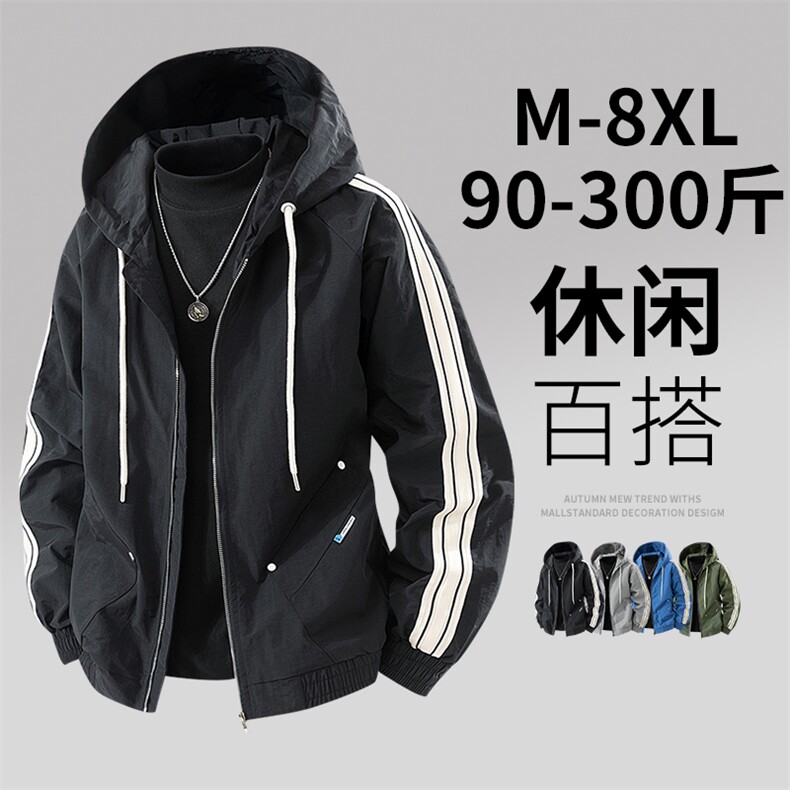 GENIOLAMODE宽松大码男装外套秋季夹克休闲百搭条纹撞色冲锋上衣,男装夹克,星座209