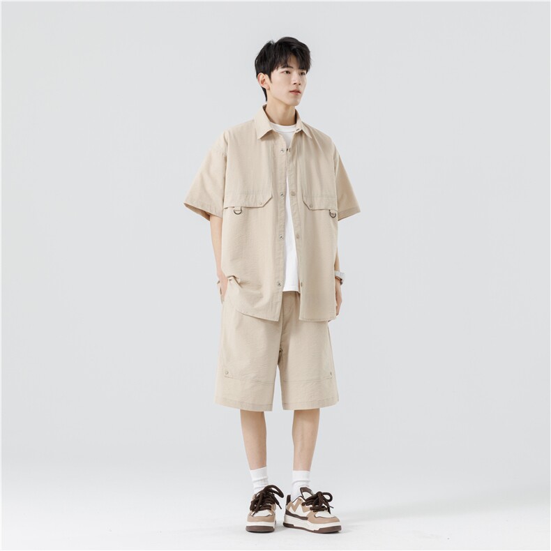 短袖衬衫男新款夏季薄款透气搭配一套短裤宽松翻领衬衣TZ067-P95图片