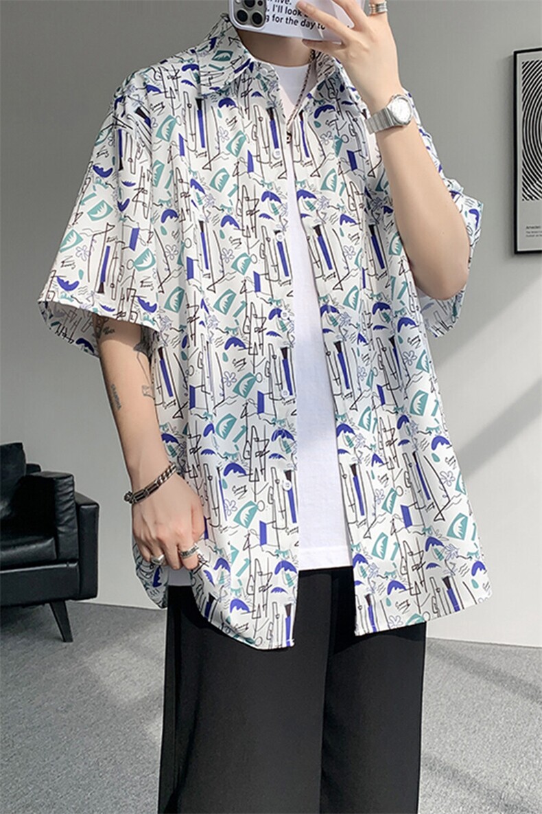 8XL-M花衬衫男短袖夏季薄款冰丝半袖宽松大码休闲外套DC28008P38,男装T恤,电商B312