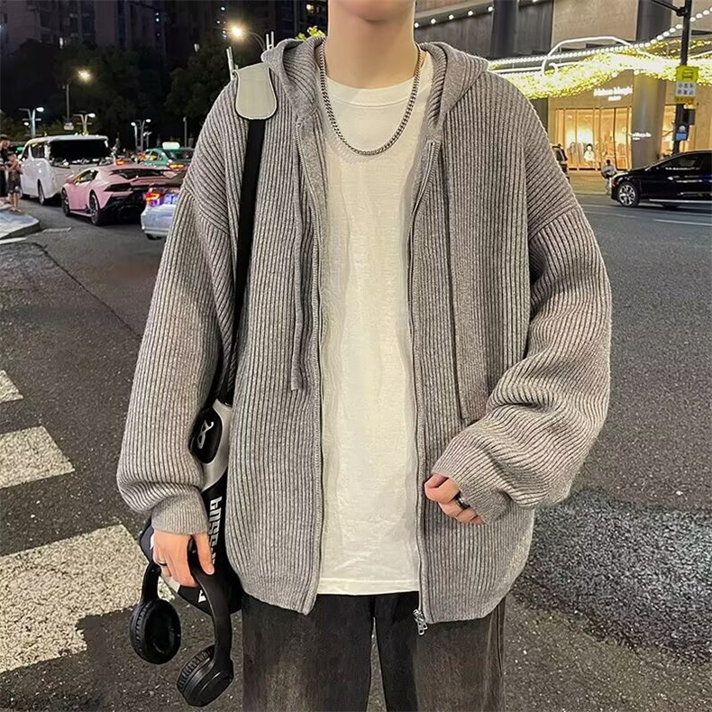 针织开衫毛衣外套男春秋复古慵懒风潮牌百搭纯色拉链线衣6512P56,男装针织衫/毛衣,星座410-2
