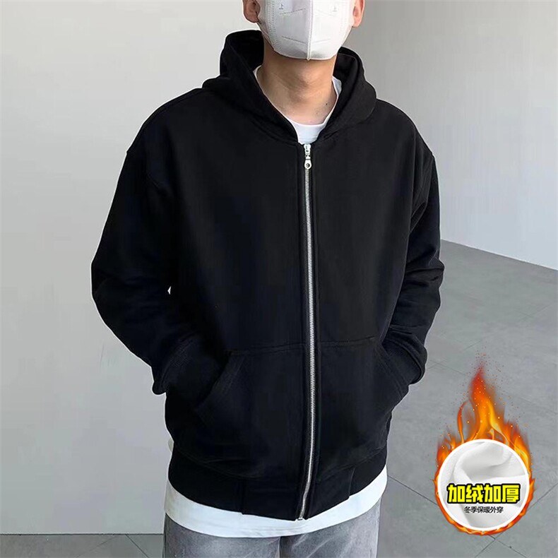 480G重磅加绒硬挺boxy男女秋冬美式高街结构双拉链开衫卫衣厚外套,女装短外套,电商A486-1