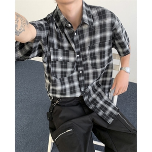 2025新款cityboy格子工装短袖衬衫宽松半袖衬衣百搭现货W8617-P32图片