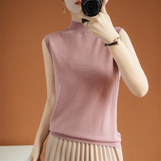 2025年秋季时尚百搭通勤简约休闲羊毛半高短袖，女装T恤，朝思羊绒