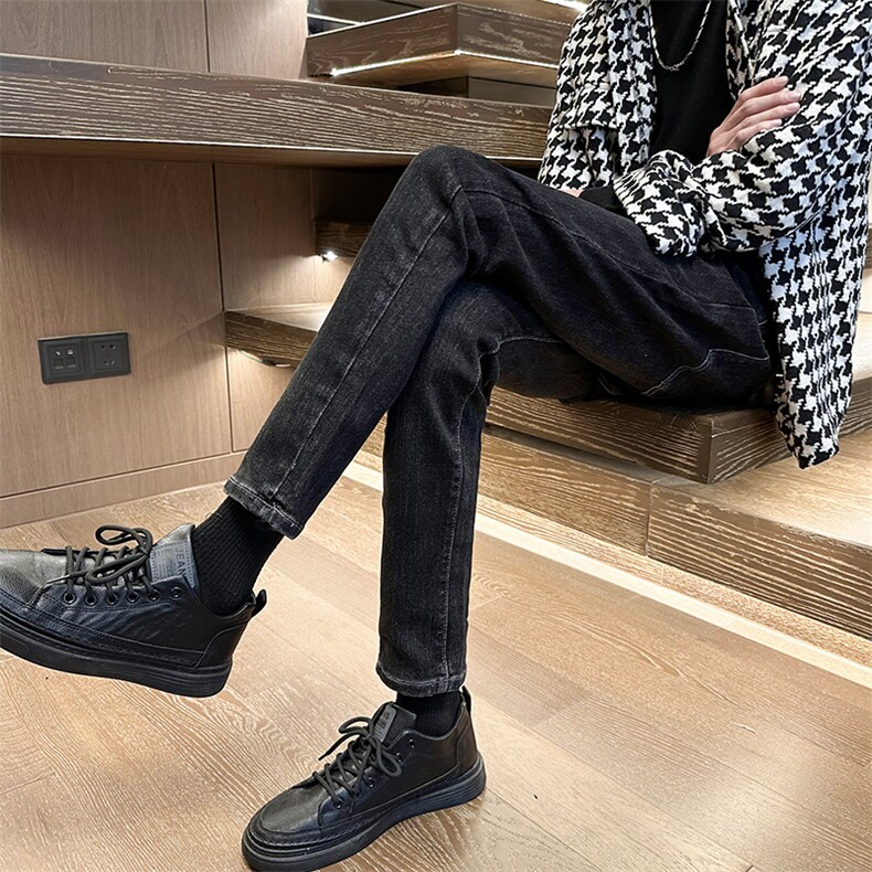 秋冬加绒休闲裤修身小脚男裤微弹力牛仔裤1412-1/607H/P60，男装牛仔裤，星座1412-1