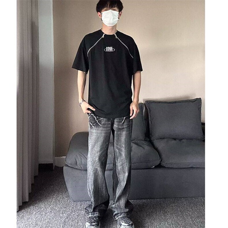 复古水洗做旧闪电裂纹牛仔裤男女休闲长裤,男装牛仔裤,星座410-7