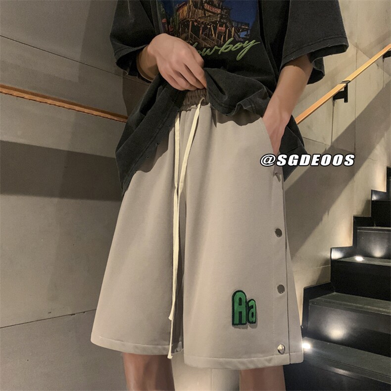 夏季新款排扣短裤潮牌宽松休闲裤运动裤313A-1-KK285-P45控价58,男装休闲裤,星座808A-1