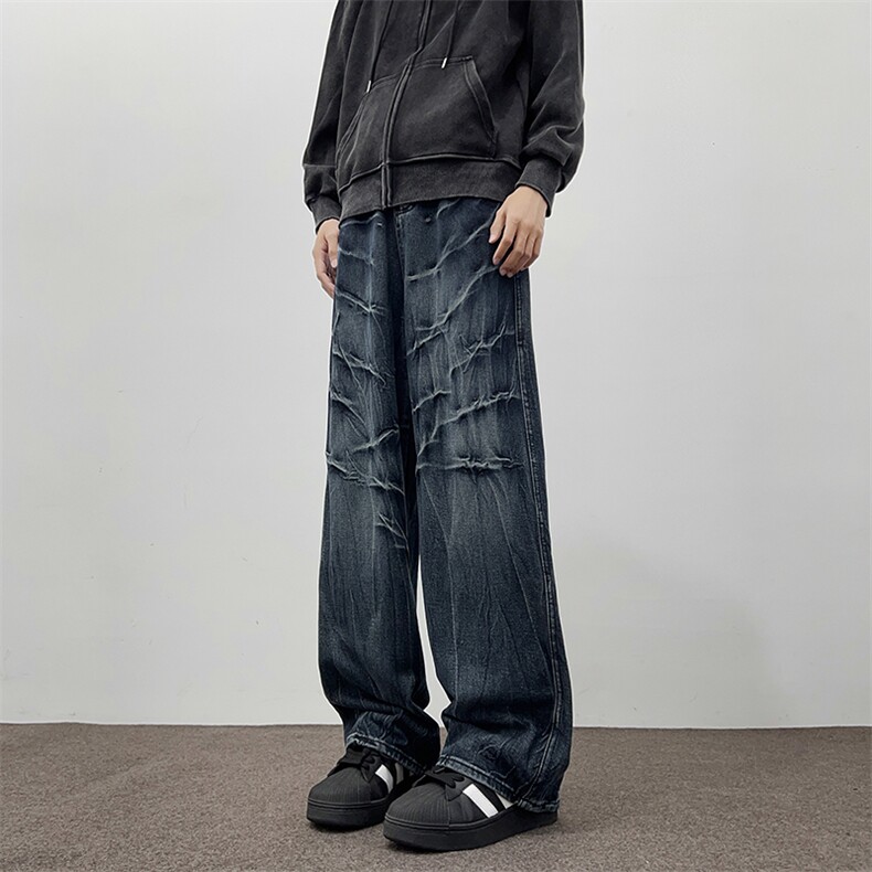 牛仔裤男春秋款美式vibe裤子潮牌复古修身直筒微喇裤NK20-P55，男装牛仔裤，星座308B-2