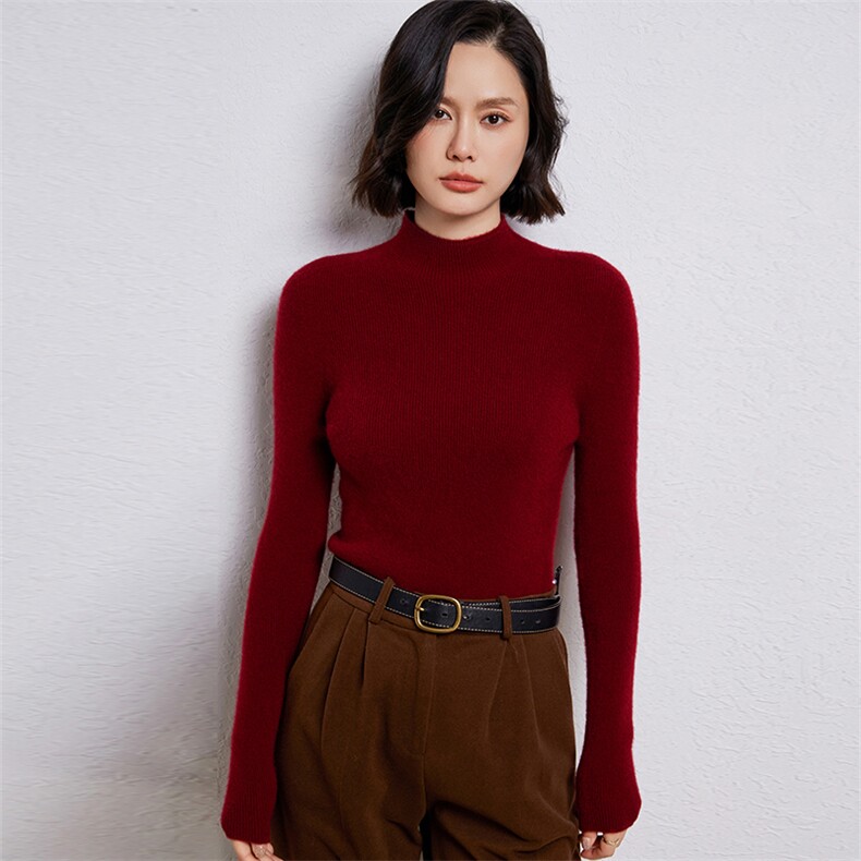 优雅女士羊毛半高领毛衣简约百搭显瘦长袖针织衫,女装羊毛衫,温伦斯特羊绒