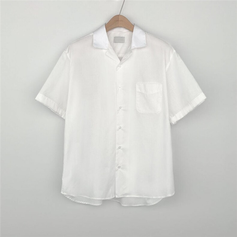 美式复古巴领宽松短袖衬衫咔叽休闲痞帅衬衣男夏909P45,男装衬衫,星座710