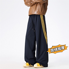港风休闲裤长裤三条杠加绒加厚棉裤直筒裤A014-DY25129-P65控88，男装棉裤，电商A014