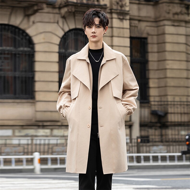 原创品质货风衣男中长款大衣男双层领假两件F2046P125控178外景D，男装风衣，星座401