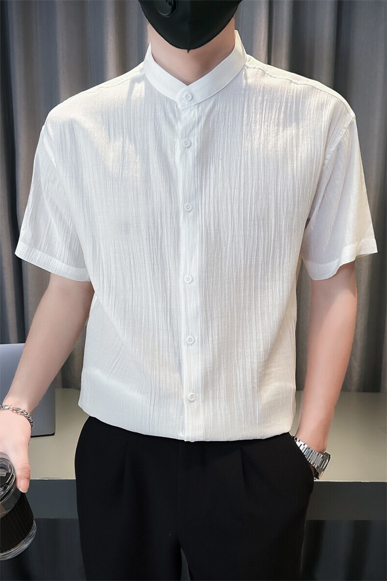 夏季男士七分袖条纹衬衫立领男休闲修身休闲衬衣A236-C663-P55,男装衬衫,电商A236