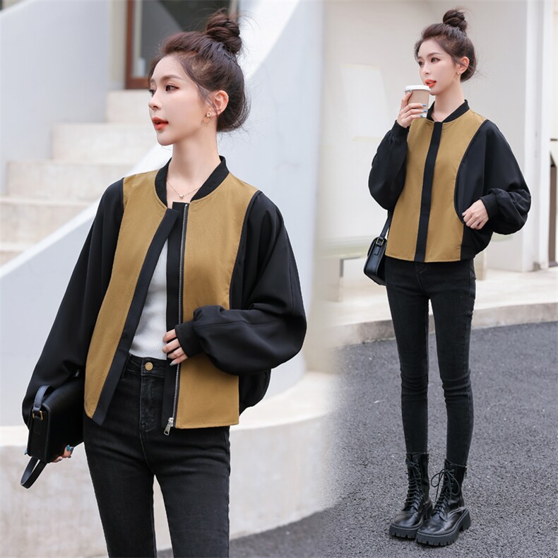 拼接撞色棒球服外套女秋季新款2022百搭休闲拉链开衫夹克短上衣潮,女装短外套,辉之琳