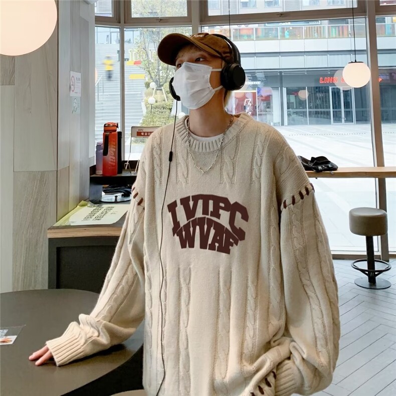 美式高街毛衣男秋冬季宽松小众设计感慵懒风针织衫潮牌情侣装外套,男装针织衫/毛衣,四季星座218-1