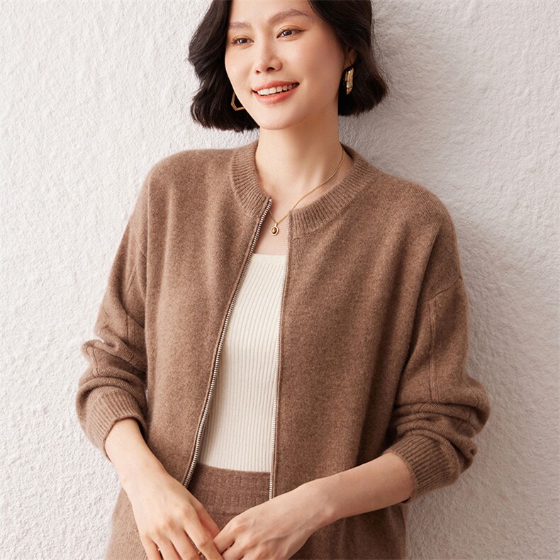 2024秋季新款长袖35%羊绒开衫复古休闲,女装羊绒衫,雪真羊绒高端店