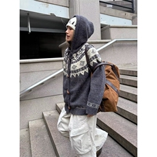秋冬新款开衫毛衣美式复古休闲慵懒针织衫男纯色外套，男装针织衫/毛衣，四季星座505