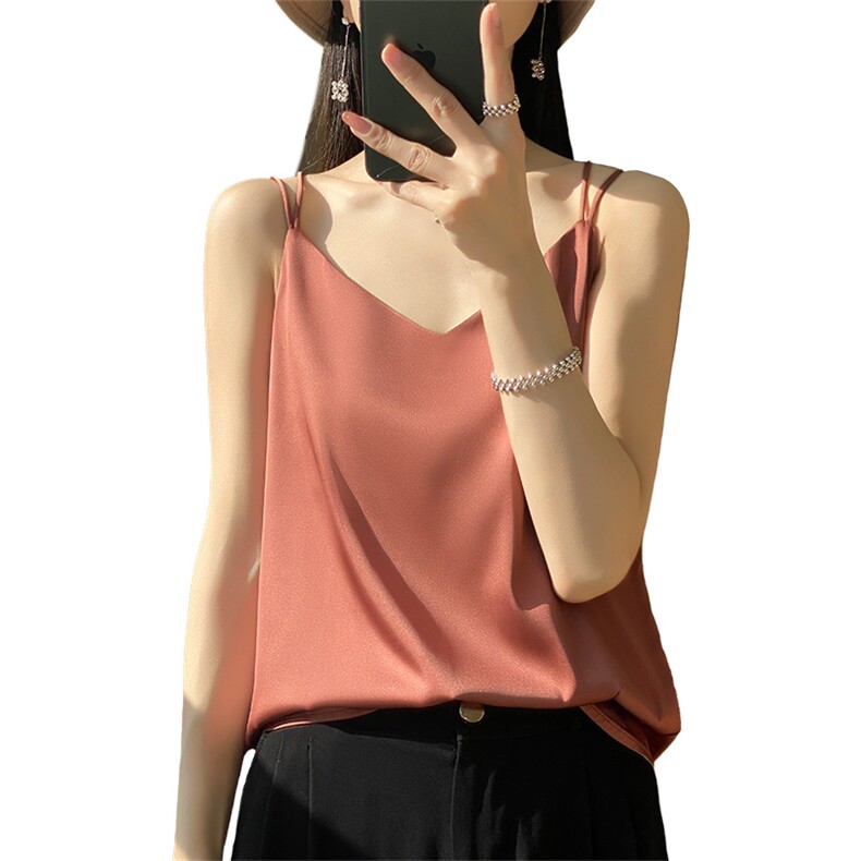 夏季新款纯色内搭上衣时尚百搭套头白色小衫,女装背心吊带,绒宛羊绒