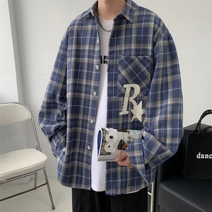 春秋季韩版情侣装美式复古衬衣宽松休闲外套格子衬衫 W7001-P40图片