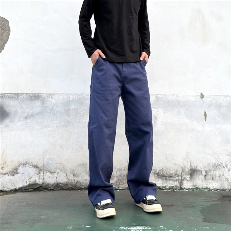 美式复古多口袋工装牛仔裤男春秋款高街设计感高腰宽松休闲直筒裤,男装牛仔裤,星座506A