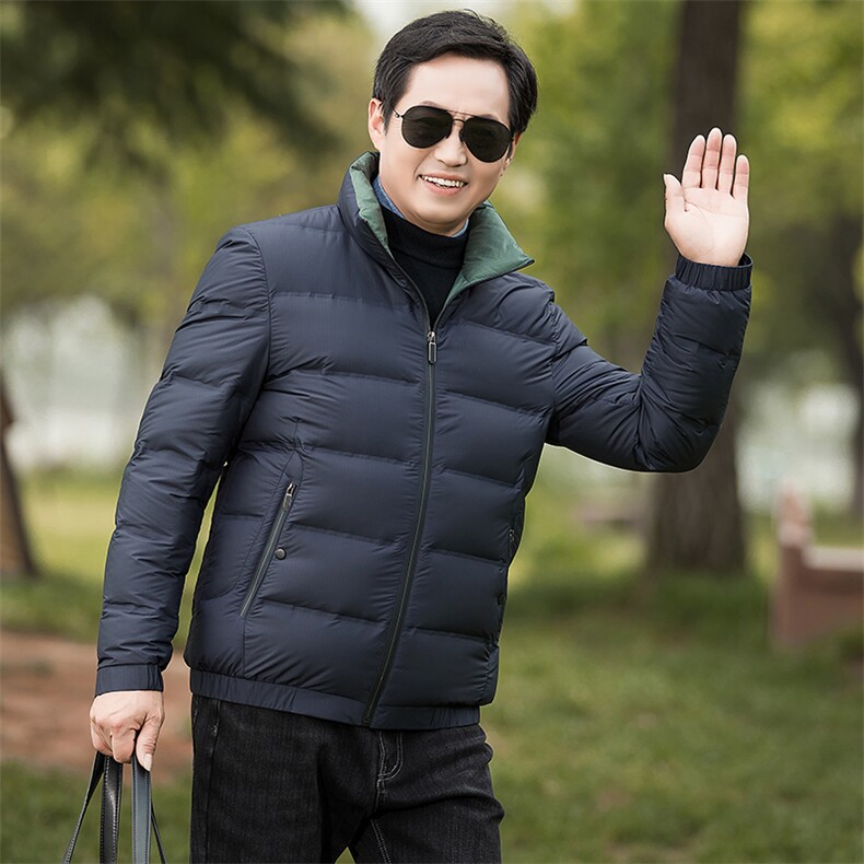 冬装短款羽绒服爸爸男装简约休闲男士保暖加厚中老年宽松立领洋气,男装羽绒服,钱塘6003（原4033）