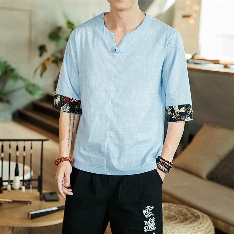 2021中国风夏季薄款棉麻短袖T恤男士大码盘扣上衣QT6005-TX78-P35,男装T恤,星座1112-5（原712-5）