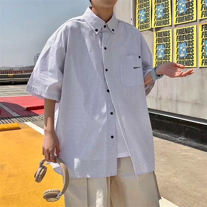 衬衫男士韩版潮流痞子帅气文艺格子2024夏季新款ins外套CY766-P35,男装衬衫,星座412-3