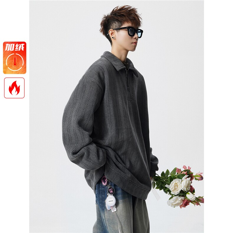 雪尼尔满天星半拉链翻领卫衣大码高级Polo衫外套LW610特P50加绒60图片