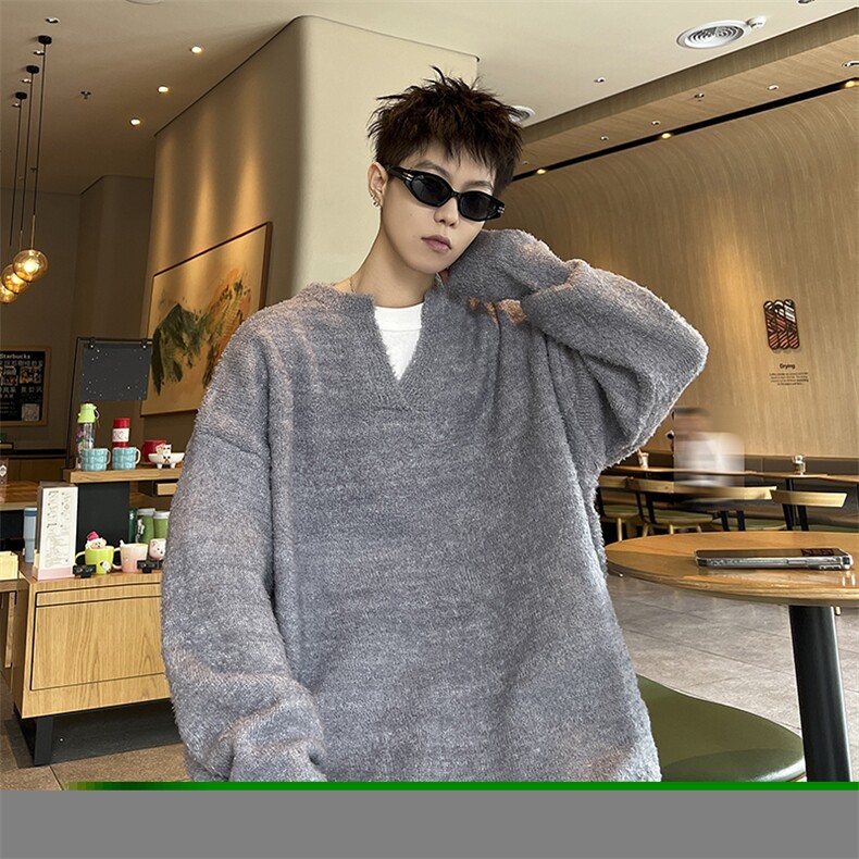B366P50加厚慵懒风休闲情侣针织衫男女打底衫毛衣纯色百搭,男装T恤,星座512-6
