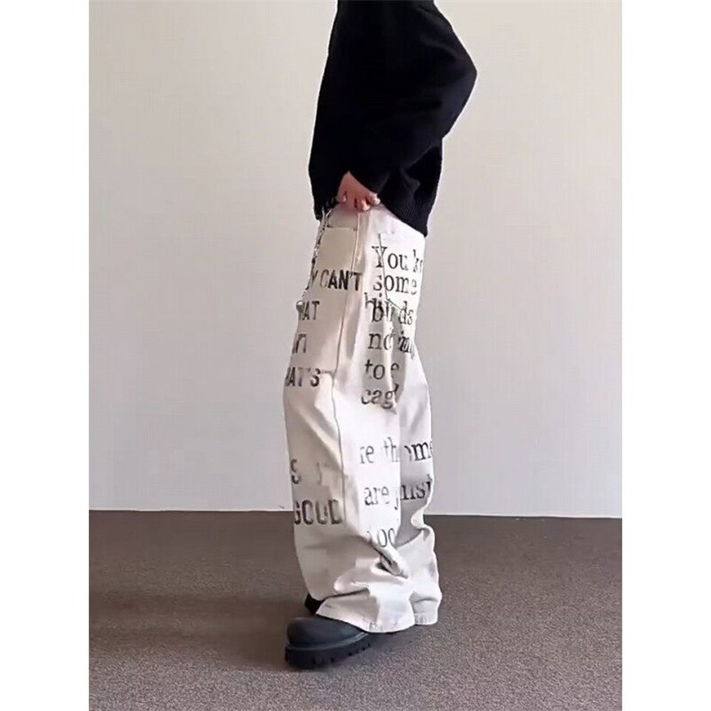 【有货】美式复古小众涂鸦字母直筒休闲弯刀牛仔裤NZ06026P55,男装牛仔裤,星座1004（原星座815-3）