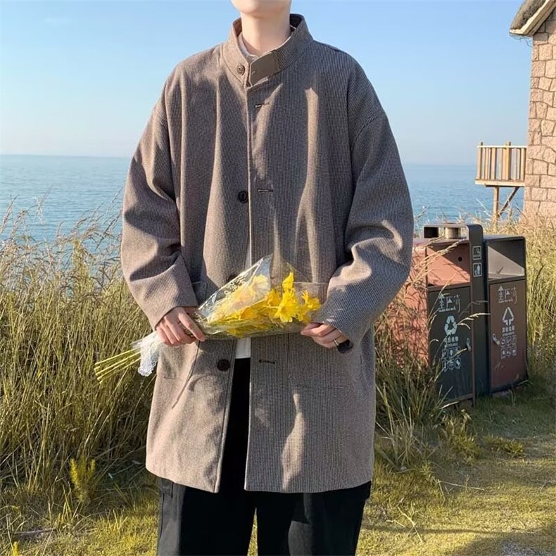 男标准潮无帽立领毛呢大衣百搭YT50P55,男装毛呢大衣,星座1116-2