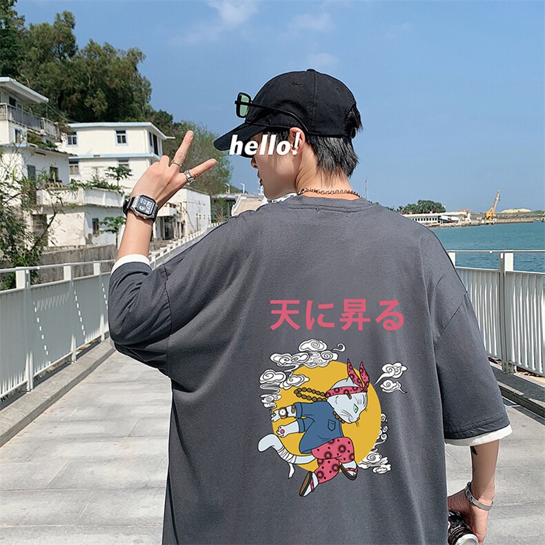 JT55012-P25 假两件短袖t恤男大码胖子半袖体恤半截袖 港风图片