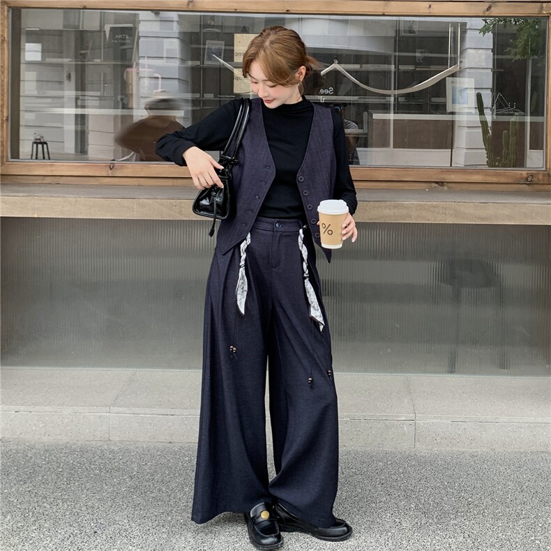 老钱风马甲套装女2025秋季新款超好看高级感气质显瘦阔腿裤两件套,女装套装/套裙,2C236